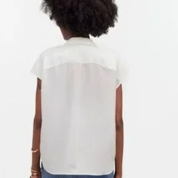 Madewell Ivory Button-Down Cap-Sleeve Utility Shirt -- 100% Silk -- size XL - Picture 4 of 8